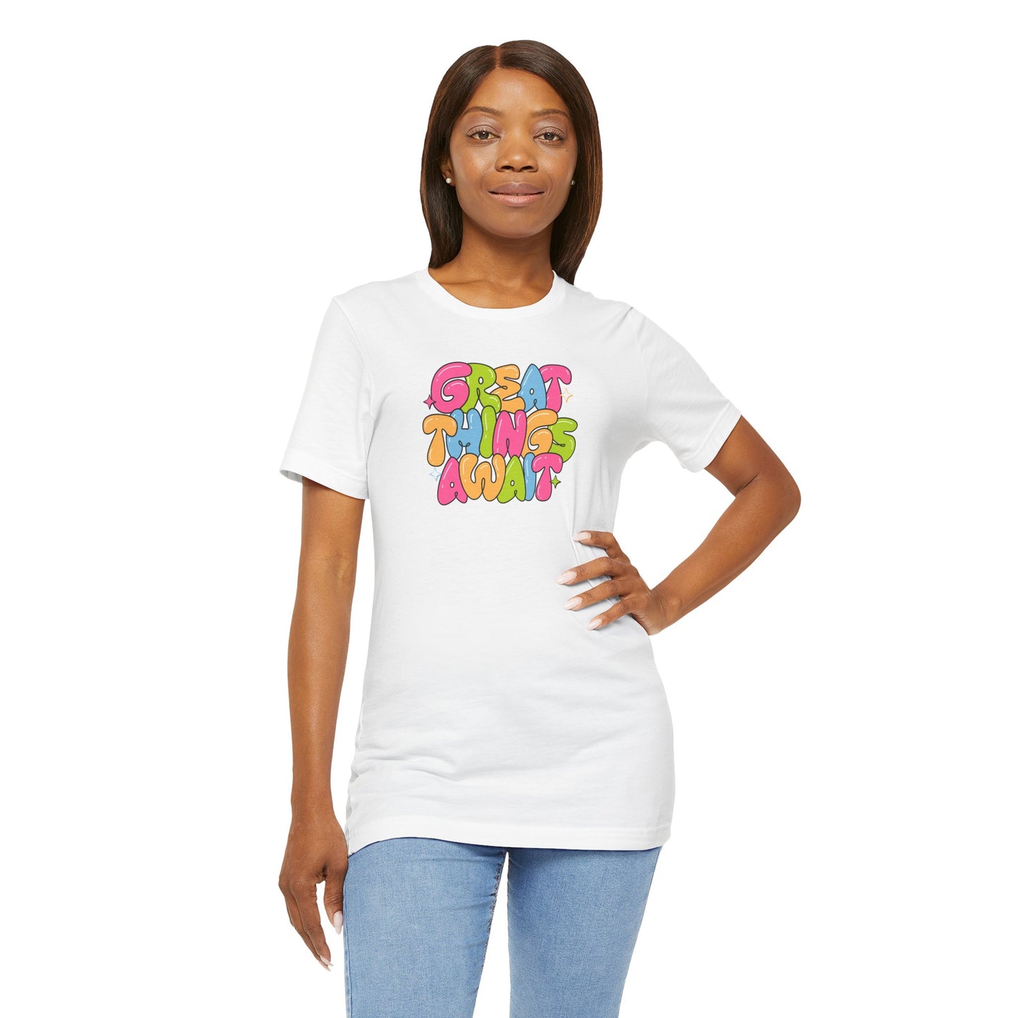 Colorful Inspirational Graphic Tee - "Great Things Await"