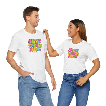 Colorful Inspirational Graphic Tee - "Great Things Await"