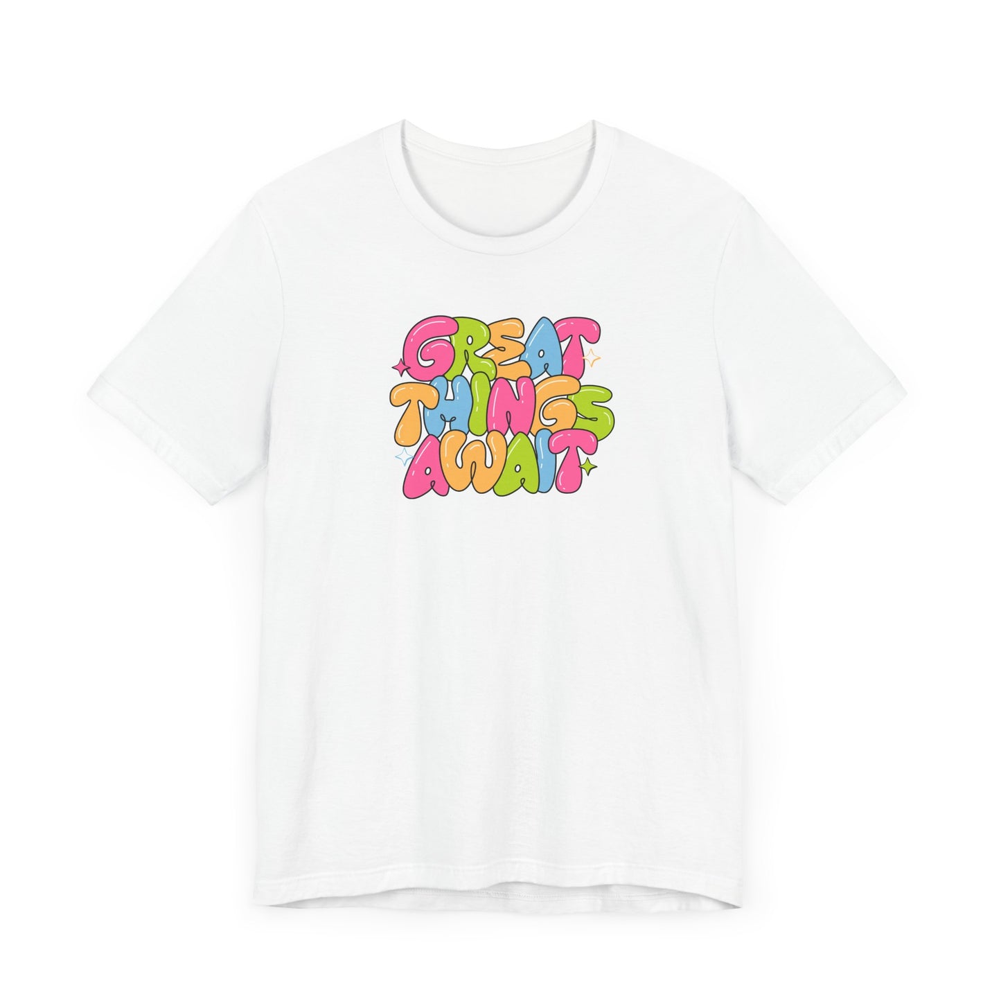 Colorful Inspirational Graphic Tee - "Great Things Await"