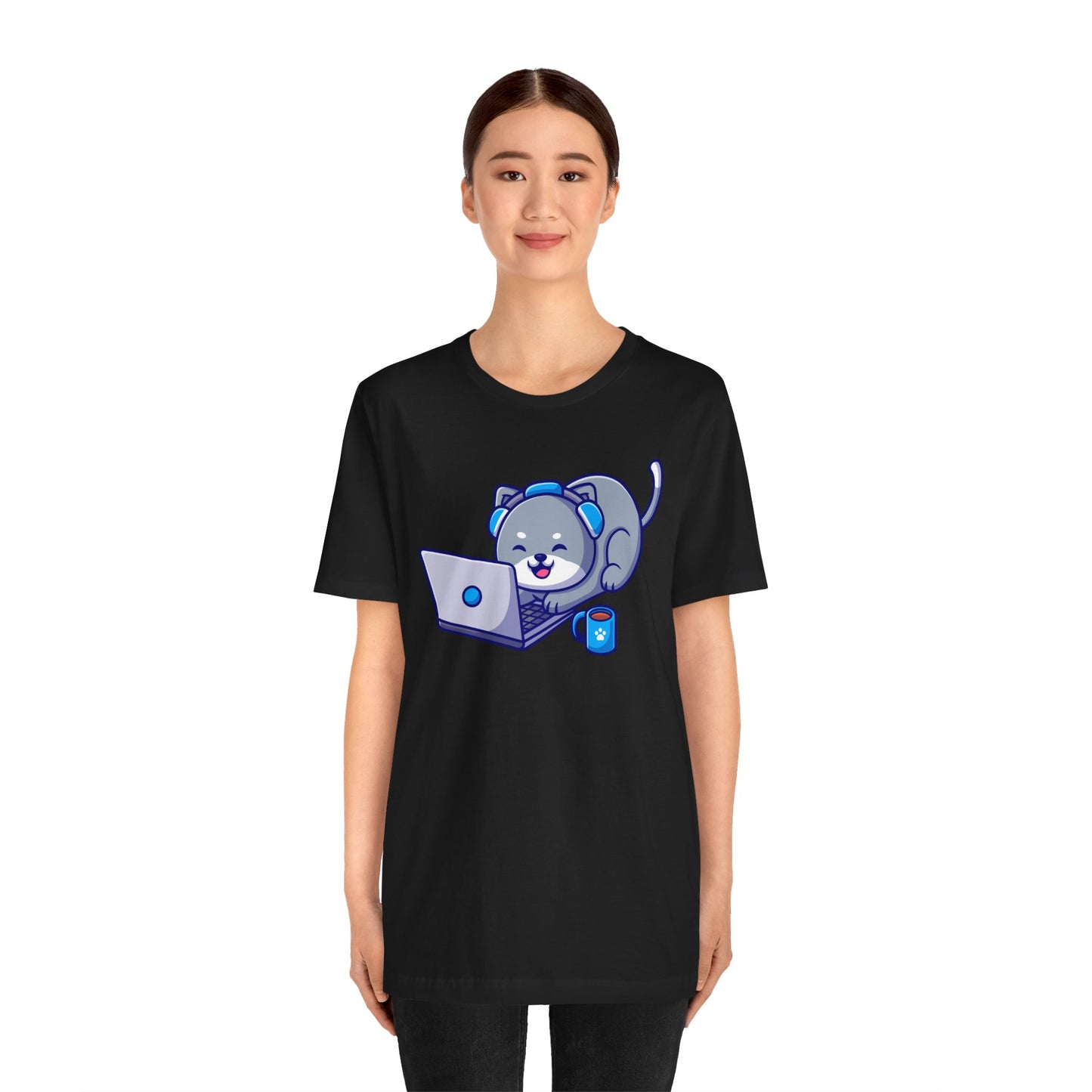 Cat Laptop Animal Unisex Tee - Express Delivery Available