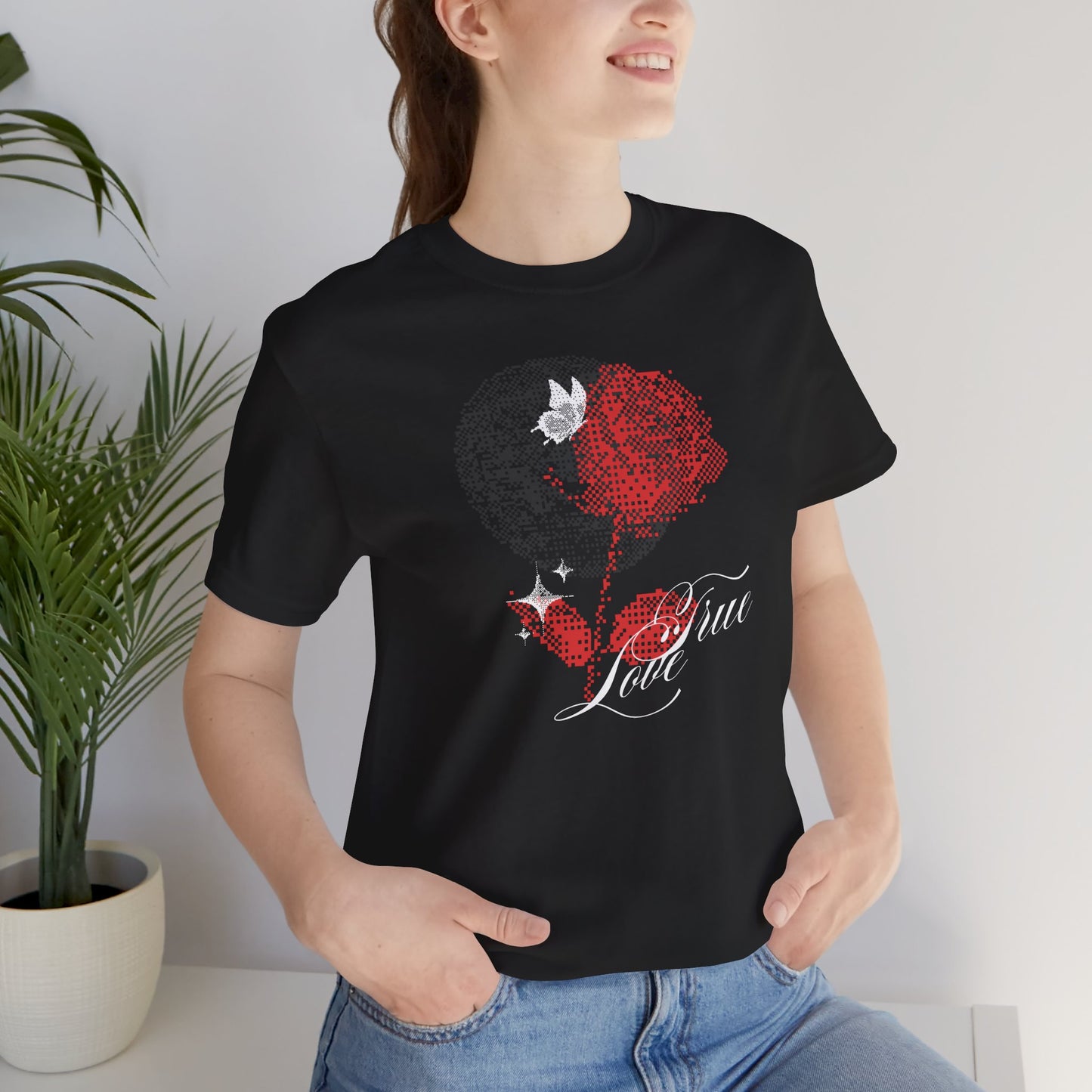 Love You Roses Short Sleeve Tee - Romantic Floral Design