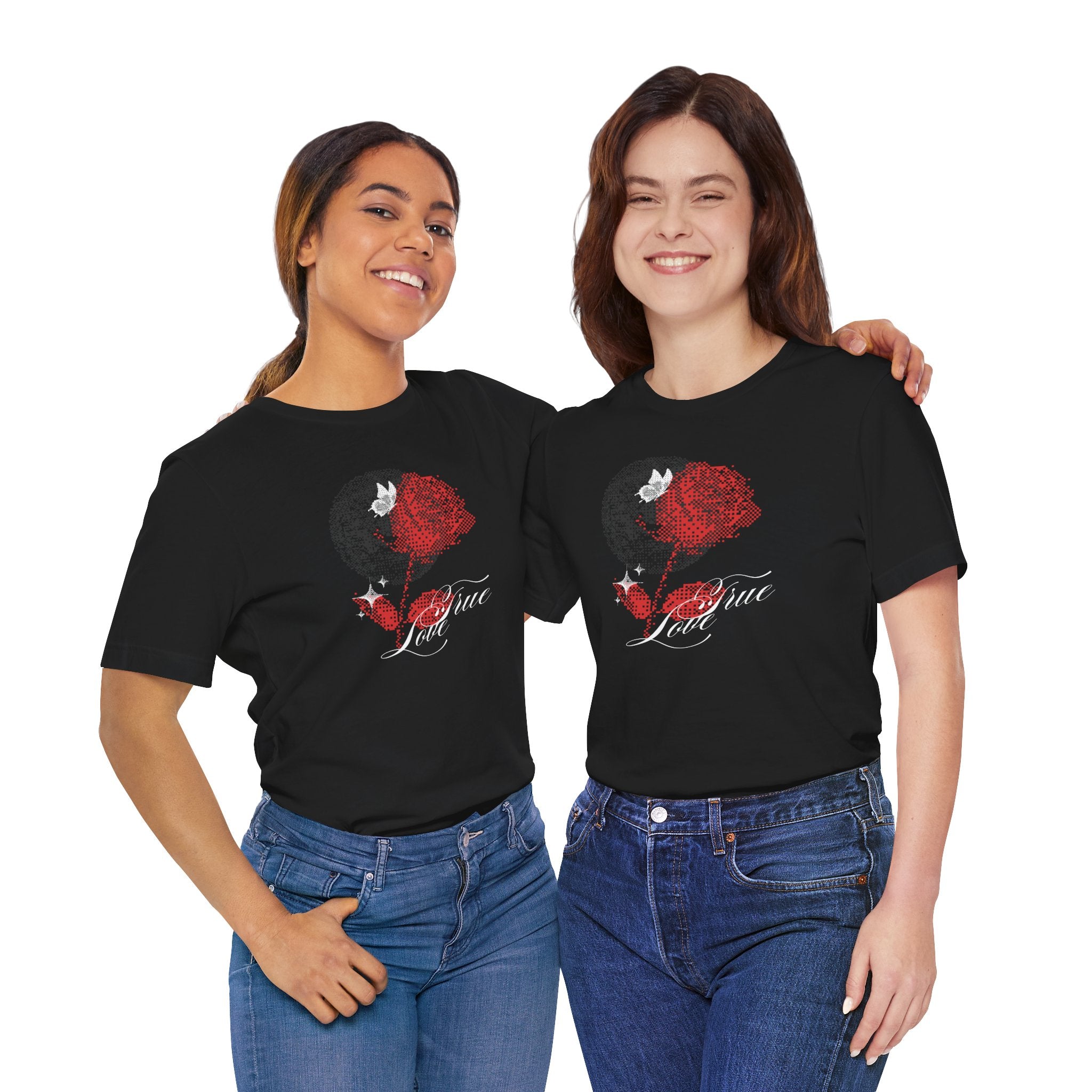 Love You Roses Short Sleeve Tee - Romantic Floral Design