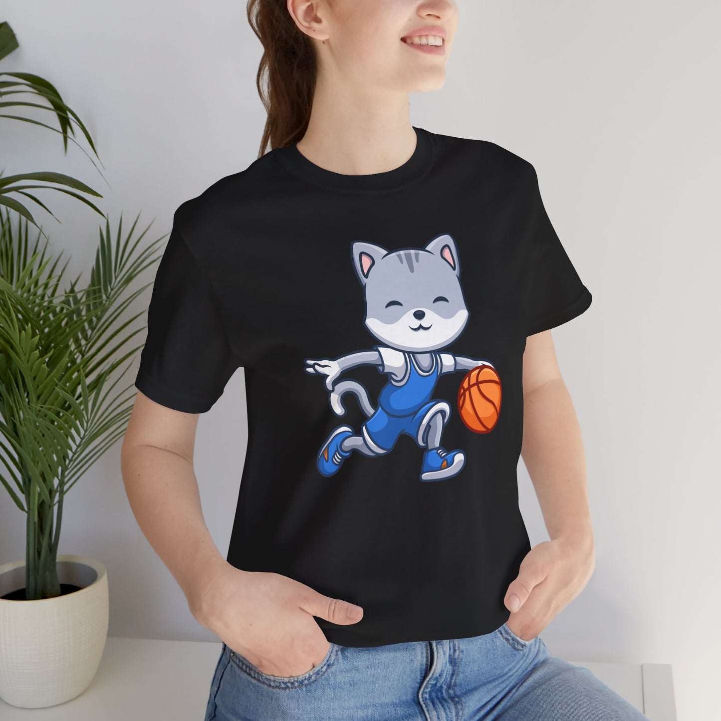 T-shirt à manches courtes unisexe en jersey avec motif dessin animé de basket-ball 