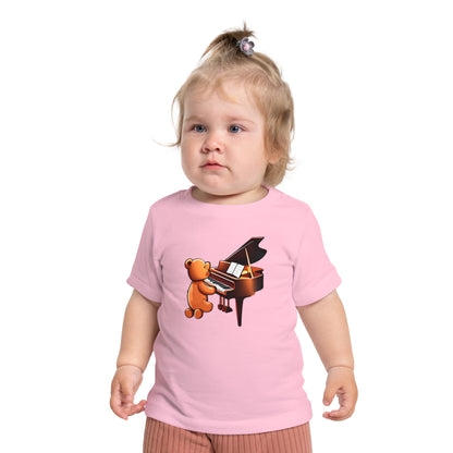 Cute Piano Bear Baby T-Shirt - Adorable Short Sleeve Tee for Music Lovers