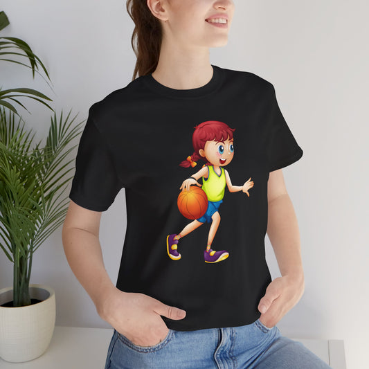 Camiseta de manga corta unisex NIÑA JUGANDO BALONCESTO 