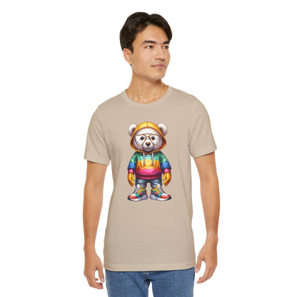 Camiseta unisex de manga corta con osito de peluche y capucha 