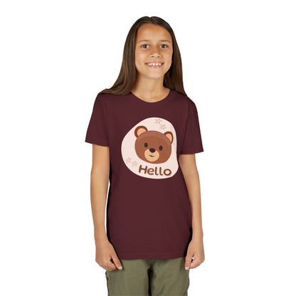 Cute Bear 'Hello' Youth Short Sleeve Tee - Perfect for Playtime and Gifts