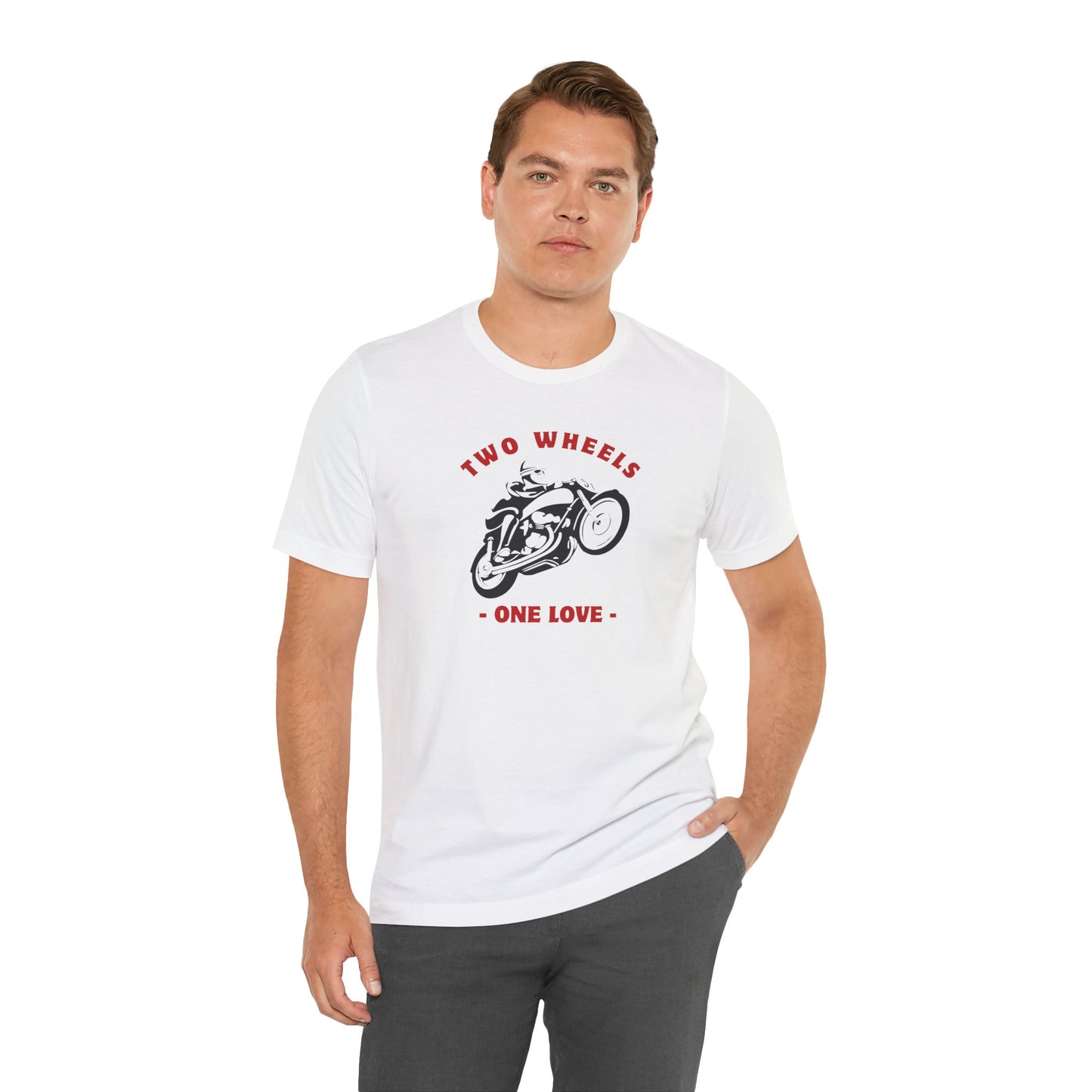 Two Wheels One Love Motorcycle Tee - Unisex Short Sleeve T-Shirt