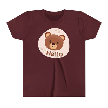 Cute Bear 'Hello' Youth Short Sleeve Tee - Perfect for Playtime and Gifts