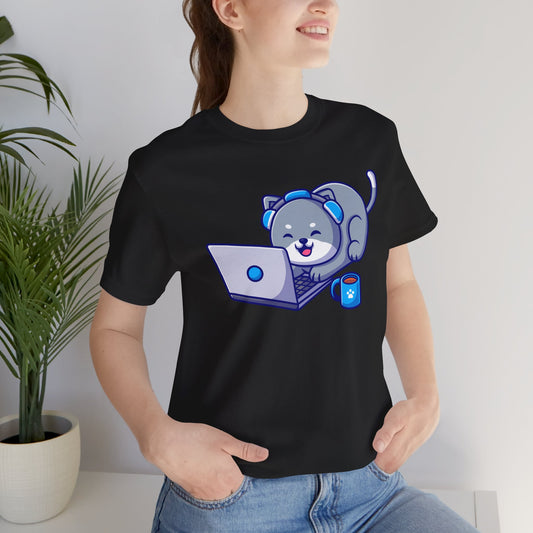 Camiseta unisex con diseño de gato para computadora portátil (entrega exprés disponible)