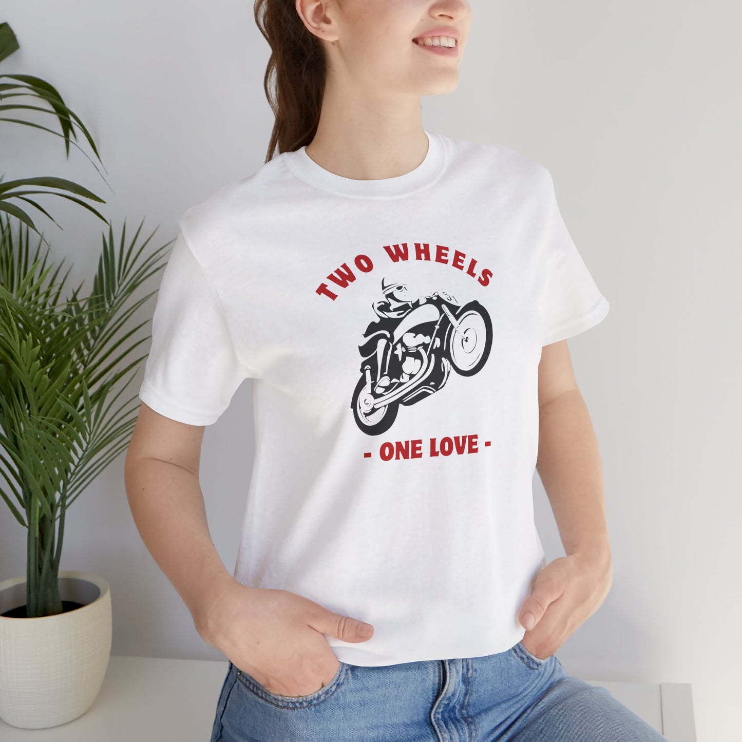 Two Wheels One Love Motorcycle Tee - Unisex Short Sleeve T-Shirt