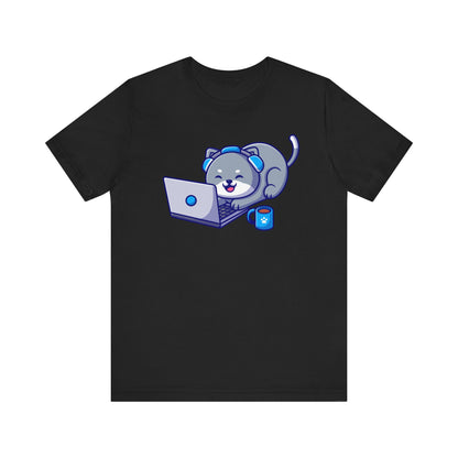 Cat Laptop Animal Unisex Tee - Express Delivery Available