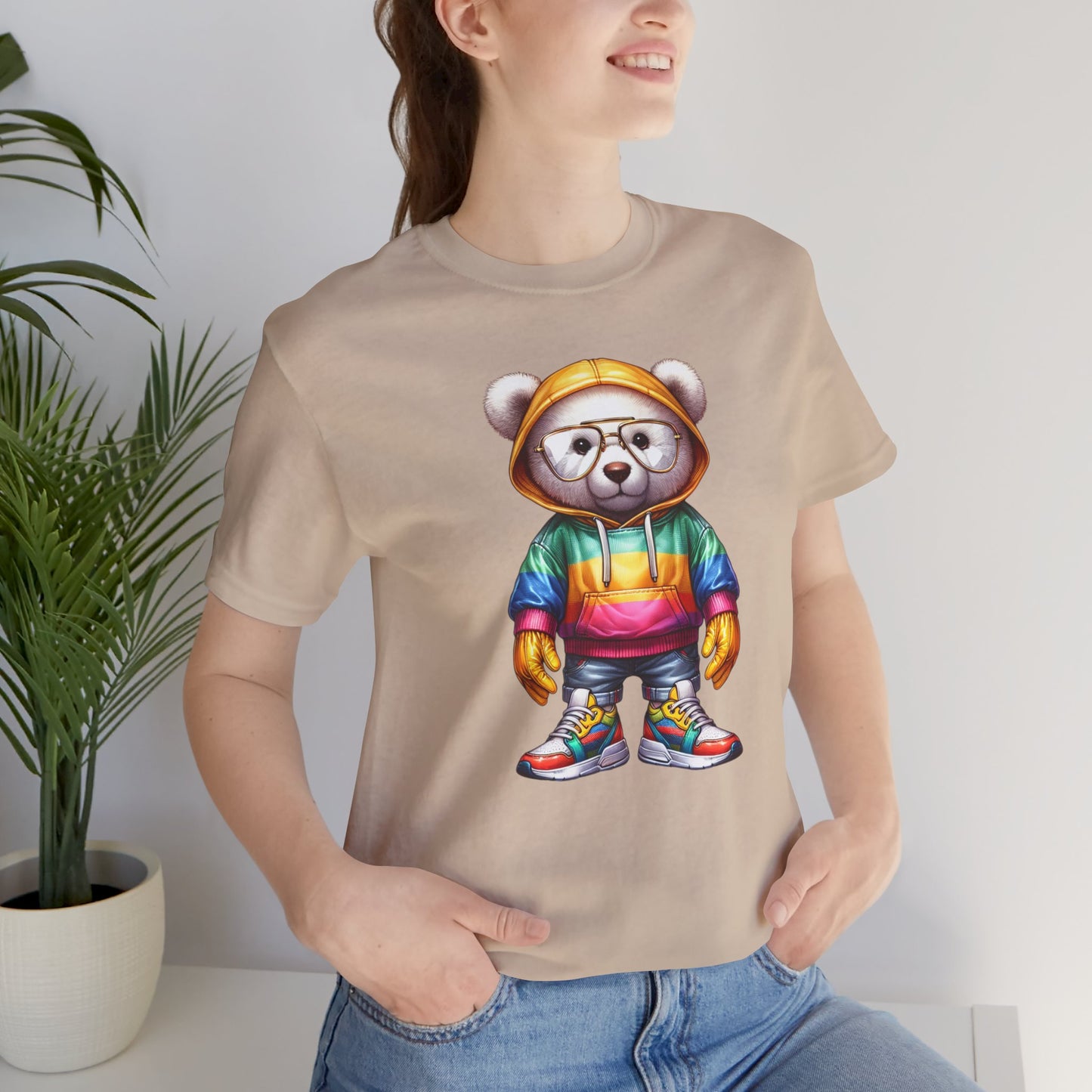 T-shirt à manches courtes unisexe en jersey Ours en peluche avec capuche 