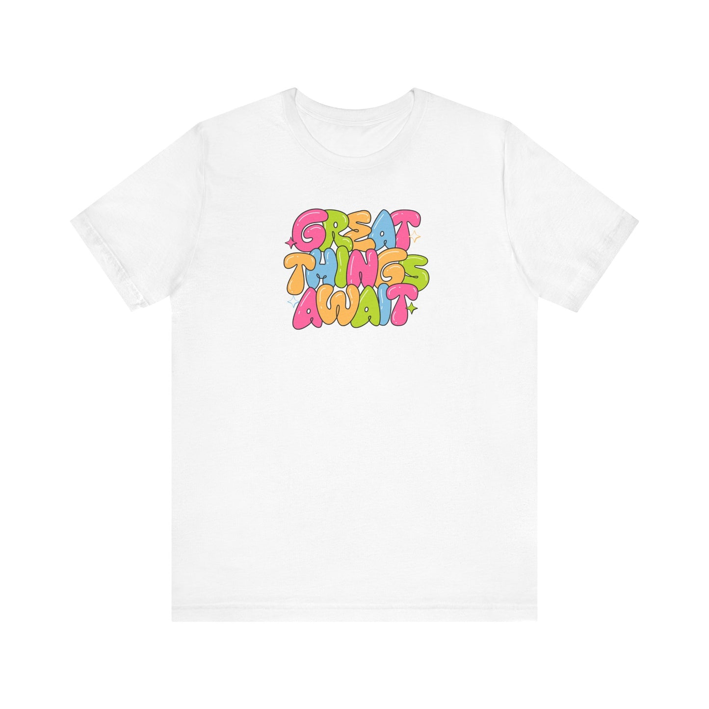 Colorful Inspirational Graphic Tee - "Great Things Await"