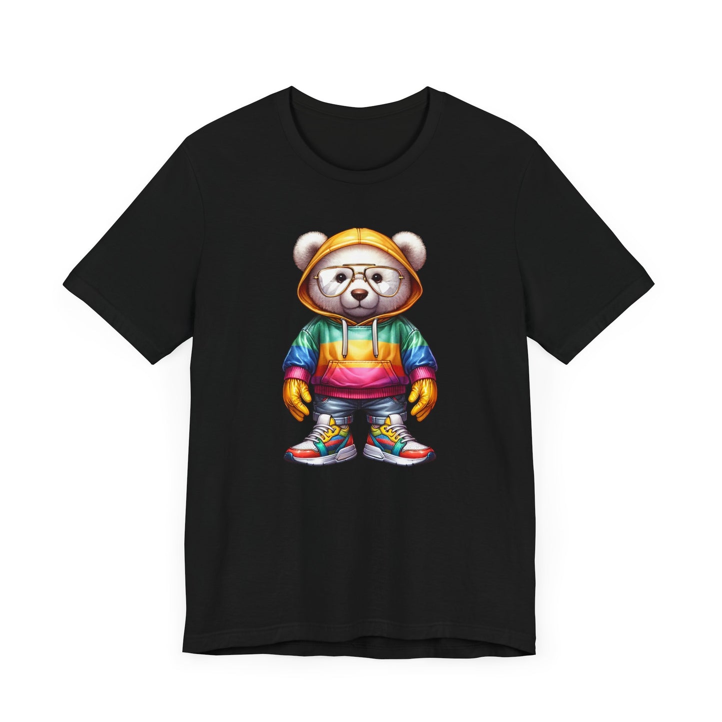 Camiseta unisex de manga corta con osito de peluche y capucha 