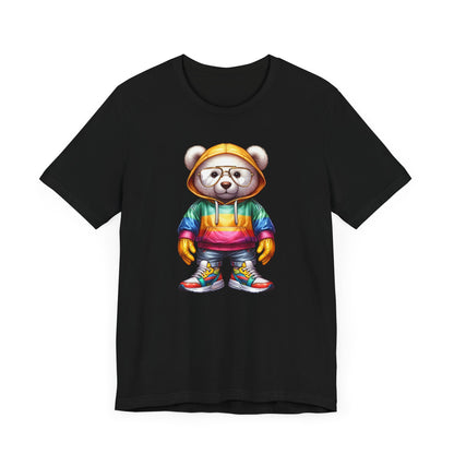 Camiseta unisex de manga corta con osito de peluche y capucha 